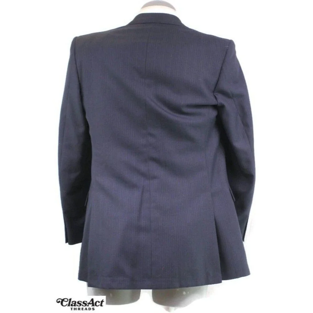 Pierre Cardin 2 Piece Suit Mens Blue Striped 2 Btn 40L Flat Fronts 36